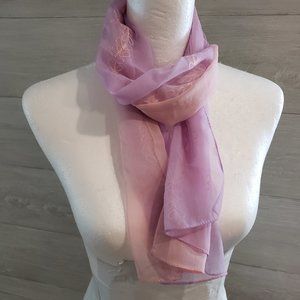Indian Pink to Purple Ombre Silk Scarf with Embroidery